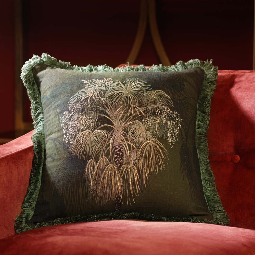 Green Palmier Cotton Cushion Cover