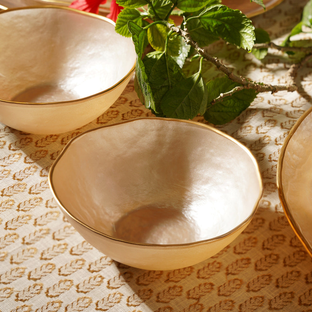 Set of 2 Beige Dune Glass Serving Bowls