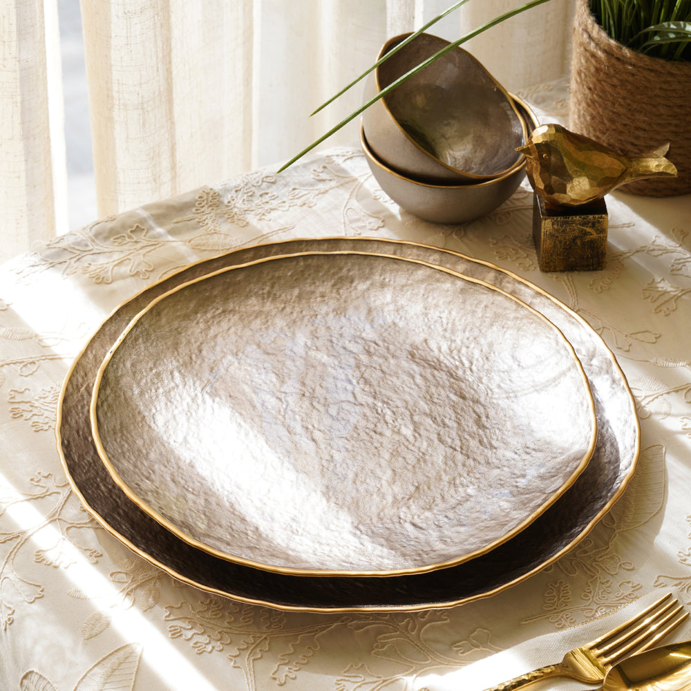Set of 2 Taupe Dune Glass Dinner Plates