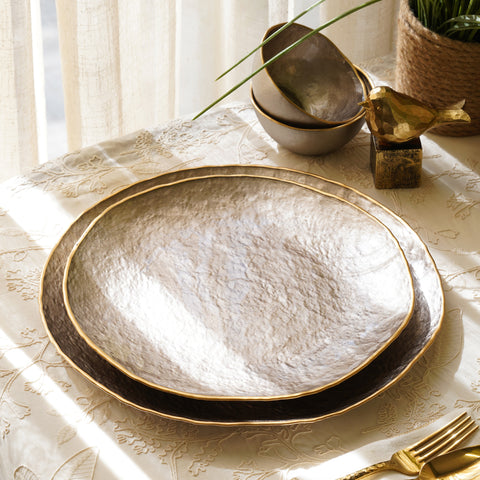 Set of 2 Taupe Dune Glass Dinner Plates