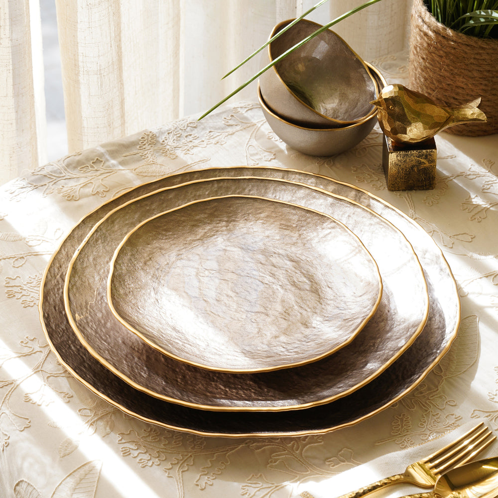 Set of 2 Taupe Dune Glass Dessert Plates