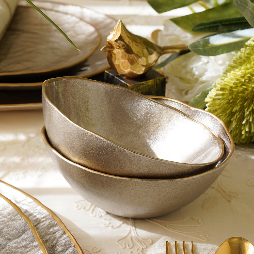 Set of 2 Taupe Dune Glass Serving Bowls