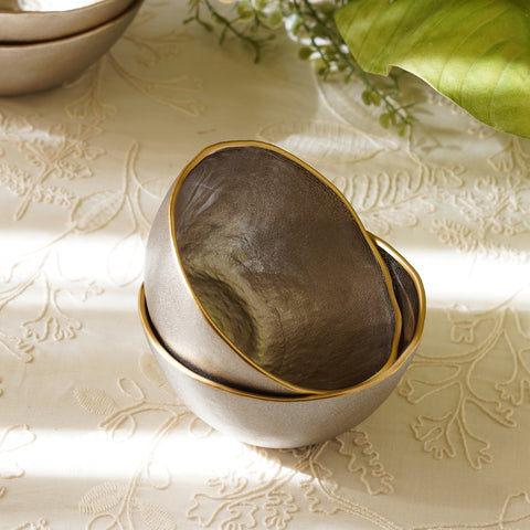 Set of 2 Taupe Dune Glass Small Bowls