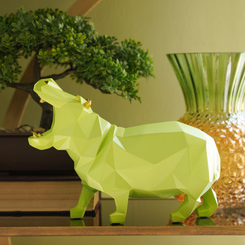 Green Polyresin Hippopotamus Figurine