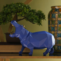 Blue Polyresin Hippopotamus Figurine