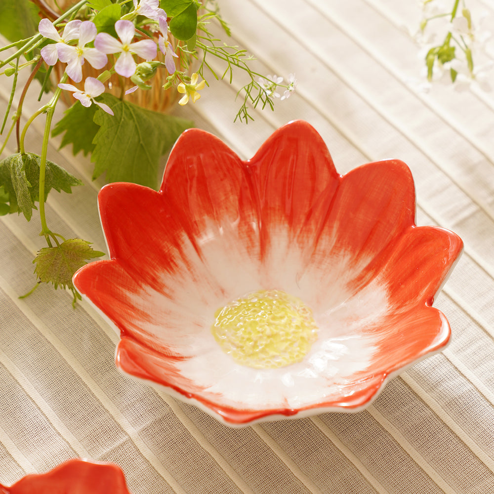 Red Porcelain Handpainted Flower Bowl