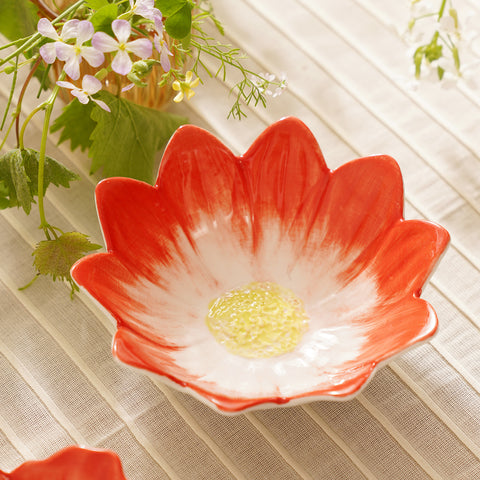 Red Porcelain Handpainted Flower Bowl