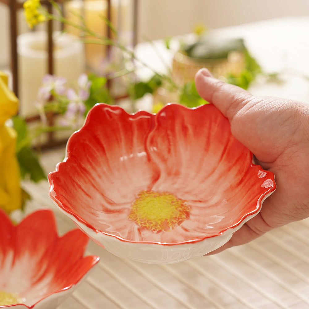 Red Ombre Floral Shaped Ceramic Bowl