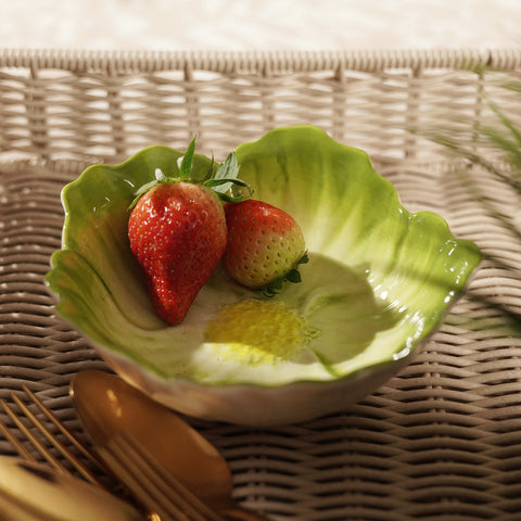 Green Ombre Floral Shaped Ceramic Bowl