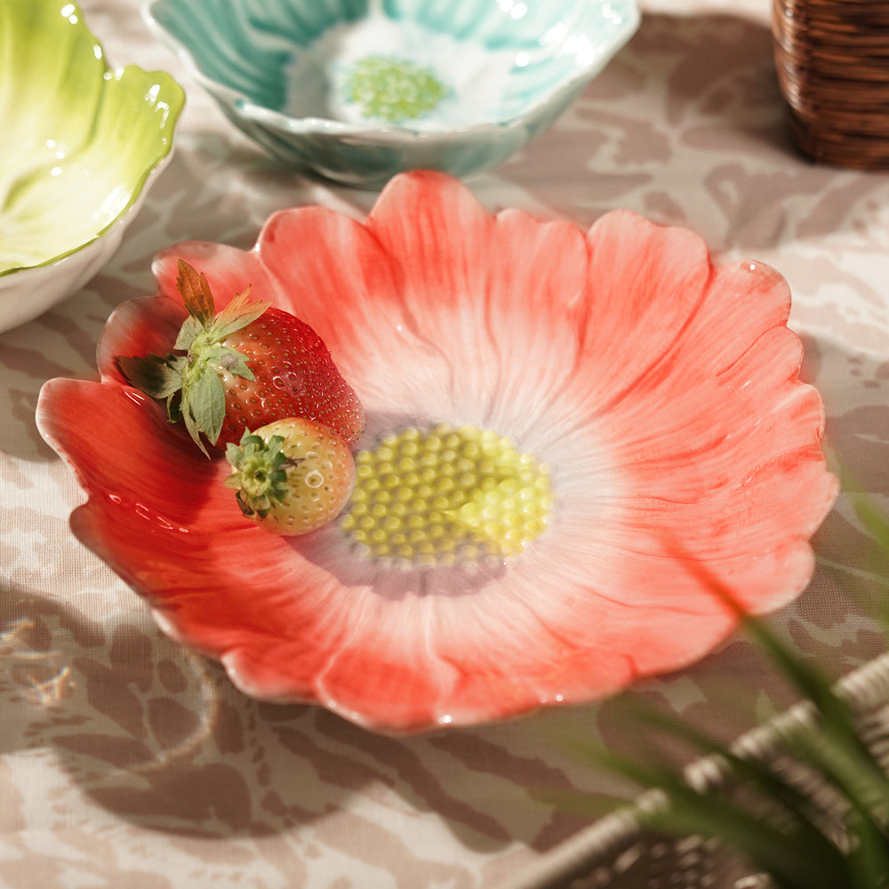 Red Ombre Floral Shaped Ceramic Platter