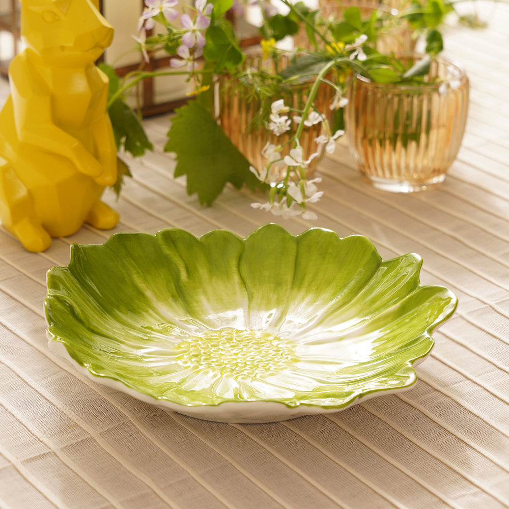 Green Ombre Floral Shaped Ceramic Platter