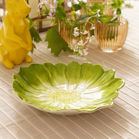 Green Ombre Floral Shaped Ceramic Platter