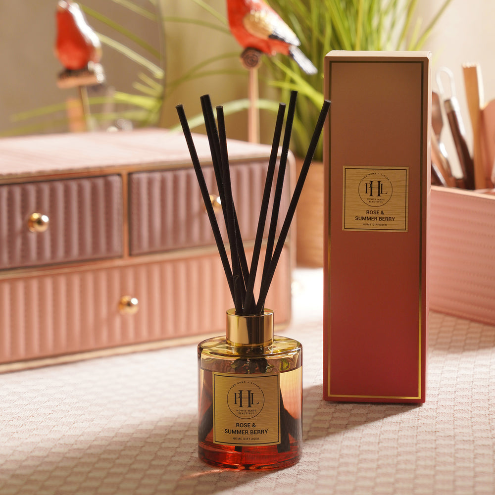 Rose & Summer Berry Scented Glass Diffuser - Yellow
