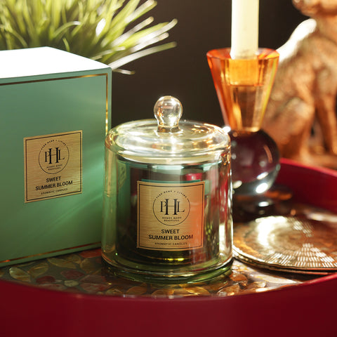 Sweet Summer Bloom Scented Candle with Cloche - Green