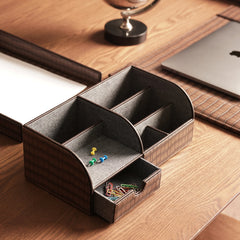 Brown Croco Texture Faux Leather Desk Organiser