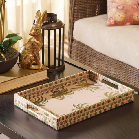 Beige & Green Palmero Printed Rectangle Faux Leather Tray