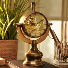 Gold Brass Finish Table Clock with Base - Small