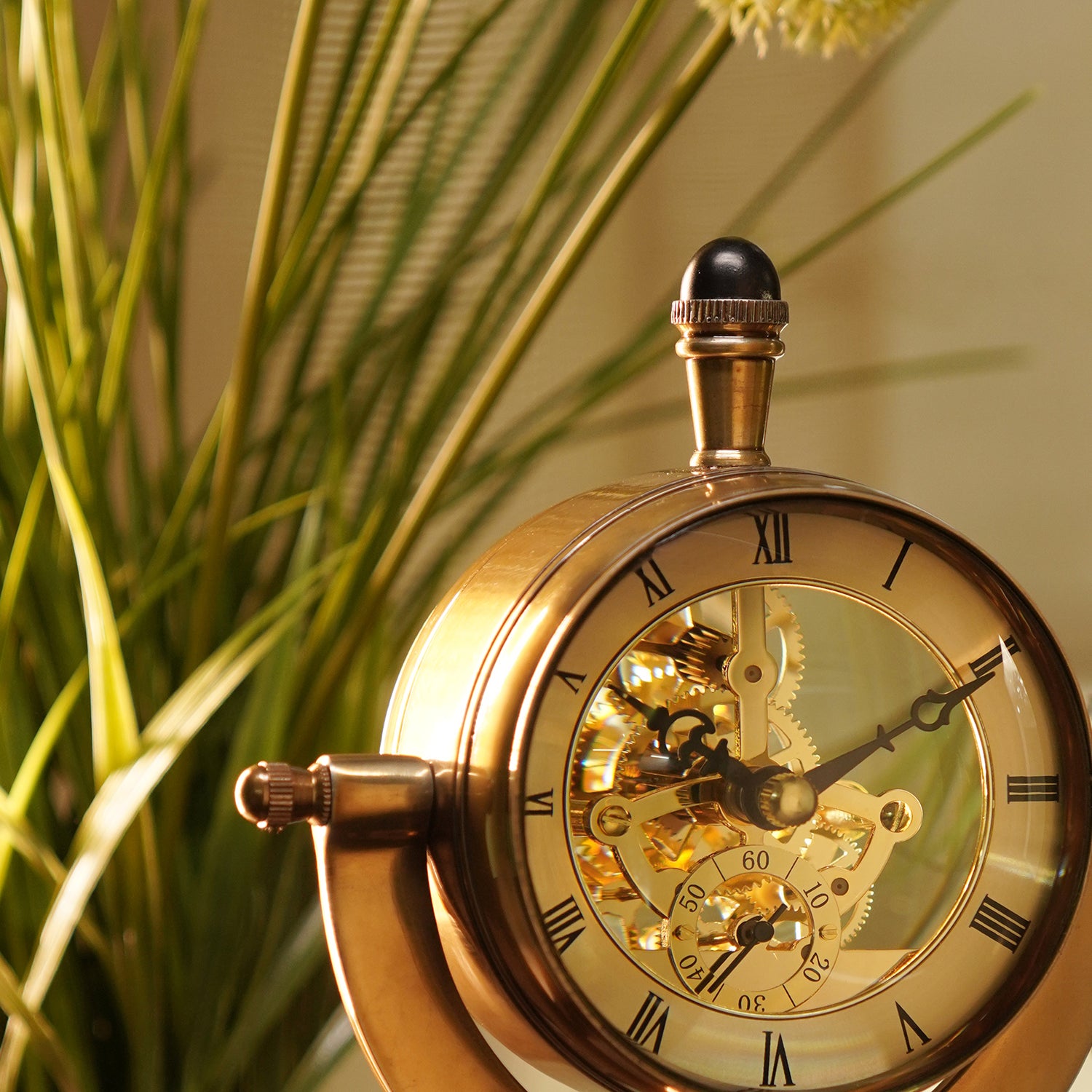 Shop Gold Brass Finish Table Clock with Base - Small - at Best