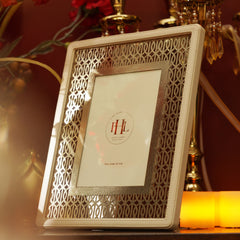 Beige and Gold Lazer Cut Faux Leather Photo Frame - Large