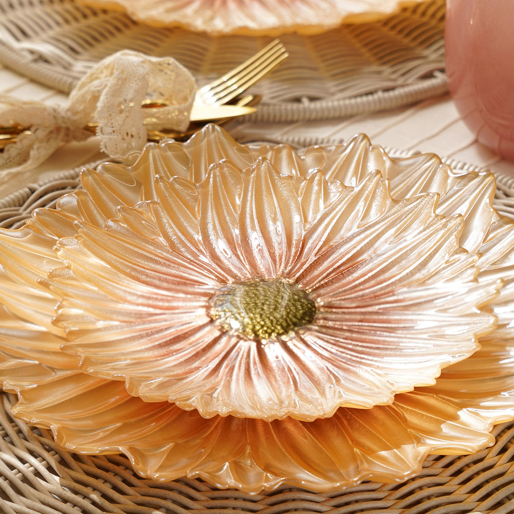 Gold Flower Shaped Glass Dessert Plates
