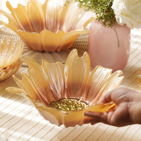Gold & Light Pink Papatya Flower Serving Bowl - Medium