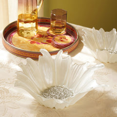 Ivory Pearl Finish Papatya Flower Serving Platter - Large