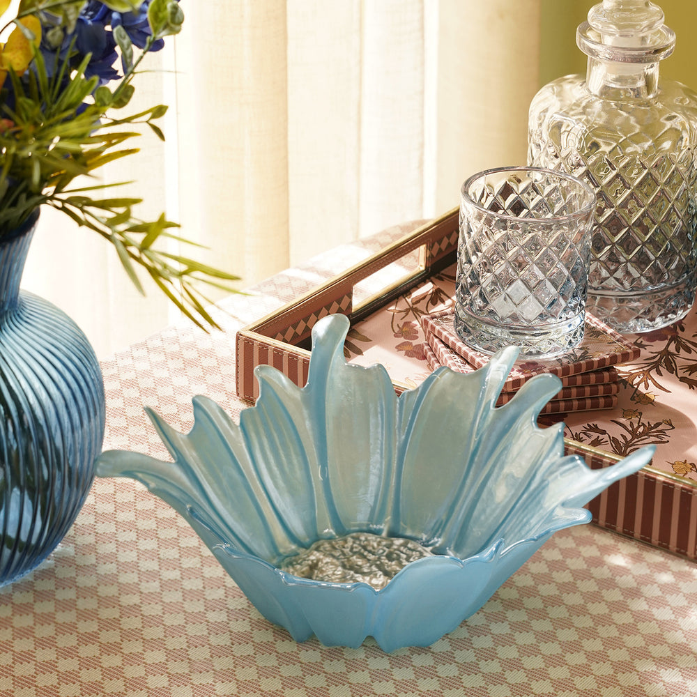Blue & Gold Papatya Flower Serving Platter - Medium
