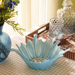 Blue & Gold Papatya Flower Serving Platter - Medium