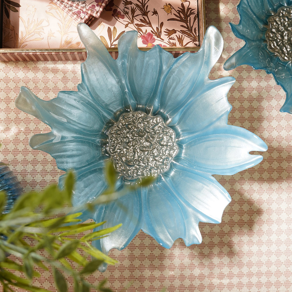 Blue & Gold Papatya Flower Serving Platter - Large