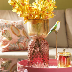 Coral & Yellow Double Shaped Colourblocked Glass Vase