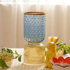 Yellow & Blue Double Shaped Colourblocked Glass Vase
