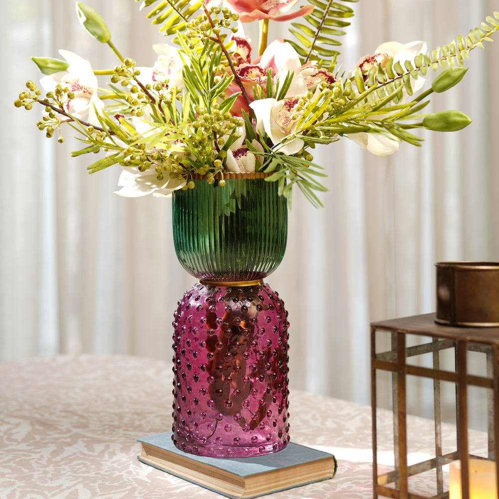Pink & Green Double Shaped Colourblocked Glass Vase