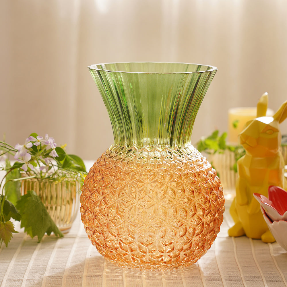 Orange & Green Textured Glass Pineapple Vase - Large