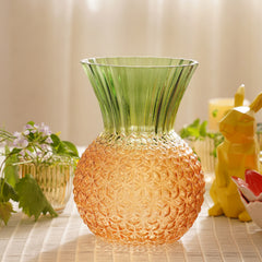 Orange & Green Textured Glass Pineapple Vase - Large