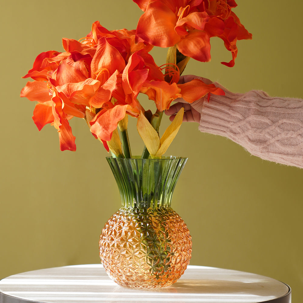 Green & Orange Textured Pineapple Shaped Glass Vase