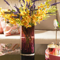 Dark Red Glass Cylindrical Vase - Large