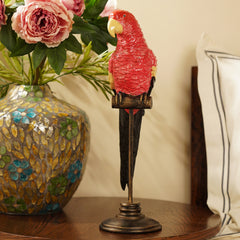 Coral Polyresin Exotic Parrot with Stand