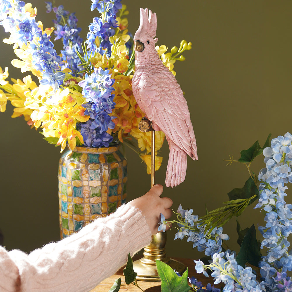 Pink Polyresin Exotic Parrot with Stand
