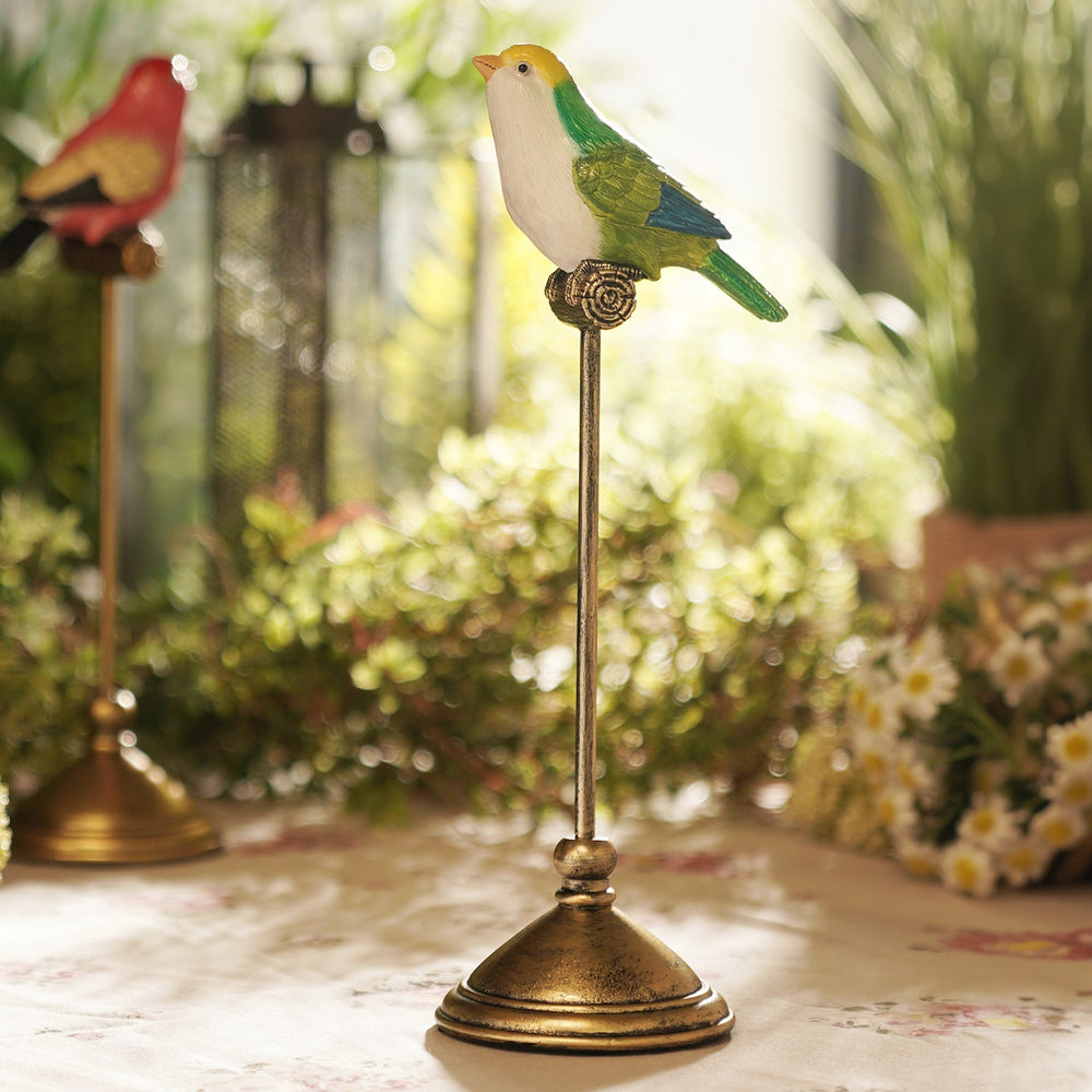 Green & Yellow Small Polyresin Bird with Stand