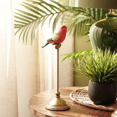 Red Small Polyresin Bird with Stand