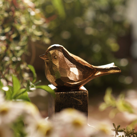 Gold Polyresin Antique Finish Bird Figurine with Base