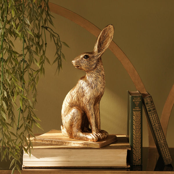 Gold Metal Finish Polyresin Rabbit Figurine - Large