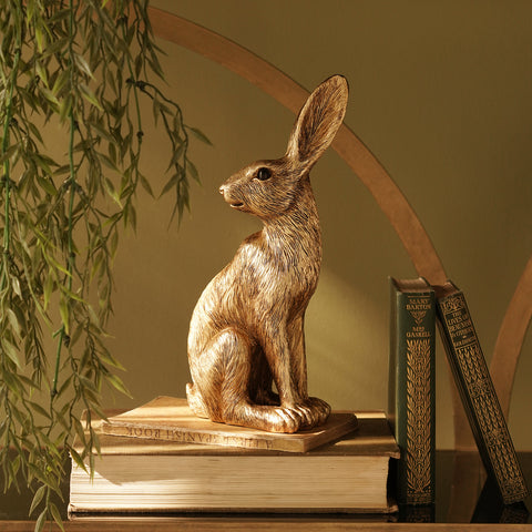 Gold Metal Finish Polyresin Rabbit Figurine - Large