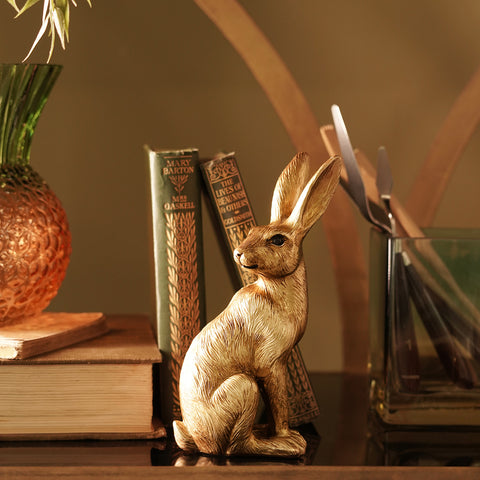Gold Metal Finish Polyresin Rabbit Figurine - Small