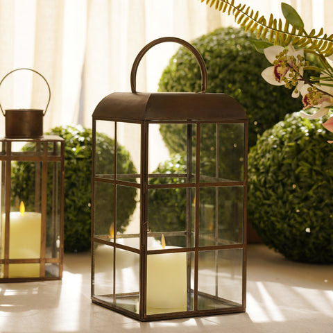 Brown Antique Finish Metal Lantern with Handle