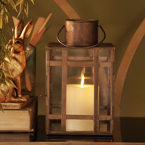 Brown Antique Finish Metal Lantern with Mirror