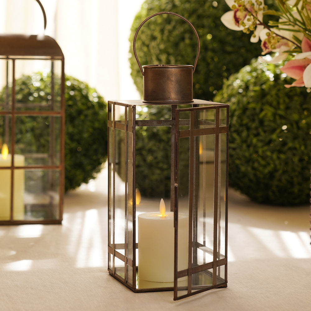 Brown Antique Finish Rectangle Metal Lantern