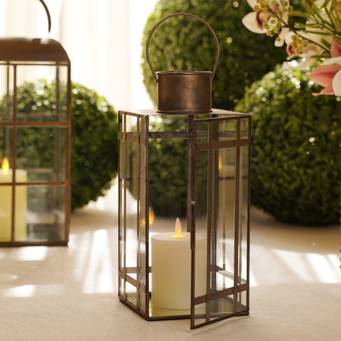 Brown Antique Finish Rectangle Metal Lantern