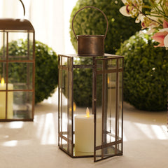 Brown Antique Finish Rectangle Metal Lantern