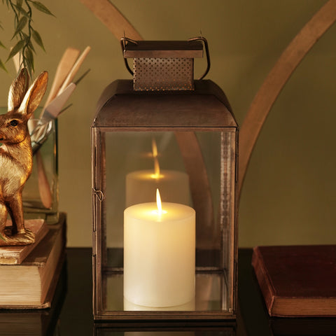 Brown Antique Finish Metal Tall Lantern - Small